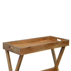 Solid Mango Wood Butler Tray Table | Oak-Inspired Finish | Foldable Stand