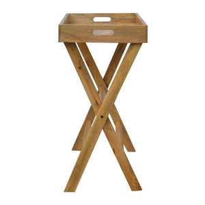 Solid Mango Wood Butler Tray Table | Oak-Inspired Finish | Foldable Stand