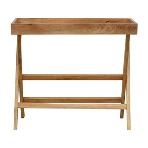 Solid Mango Wood Butler Tray Table | Oak-Inspired Finish | Foldable Stand