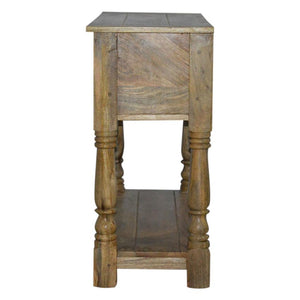 Solid Mango Wood Console Table | 2 Drawers | Oak-Style Finish