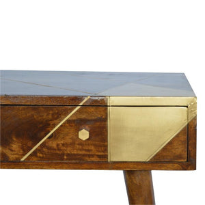 Solid Mango Wood Console Table | Chestnut Finish | Geometric Brass Detail