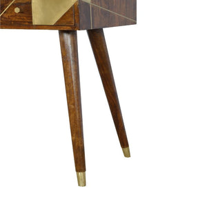 Solid Mango Wood Console Table | Chestnut Finish | Geometric Brass Detail