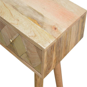 Solid Mango Wood Console Table | Geometric Brass Inlay | Oak-Inspired Finish