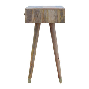 Solid Mango Wood Console Table | Geometric Brass Inlay | Oak-Inspired Finish