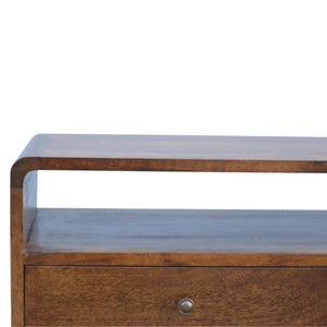 Curved Mango Wood Media Unit | Chestnut Finish | 90cm