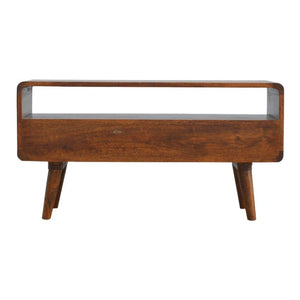 Curved Mango Wood Media Unit | Chestnut Finish | 90cm