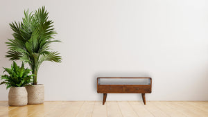 Curved Mango Wood Media Unit | Chestnut Finish | 90cm