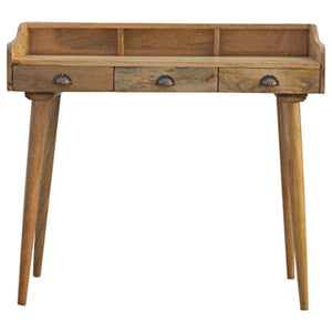 Solid Mango Wood Gallery Desk | 3 Drawers | Shell Handles