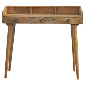 Solid Mango Wood Gallery Desk | 3 Drawers | Shell Handles