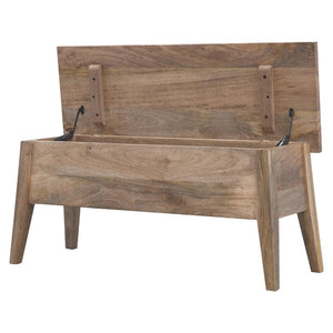 Solid Mango Wood Storage Bench | Lift-Up Lid | Oak-Style Finish