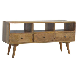 Solid Mango Wood TV Unit | 3 Drawers | Triple Open Shelves