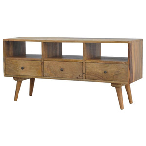Solid Mango Wood TV Unit | 3 Drawers | Triple Open Shelves