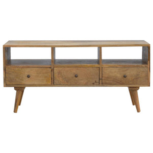 Solid Mango Wood TV Unit | 3 Drawers | Triple Open Shelves