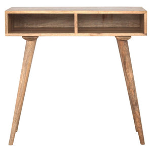 Solid Mango Wood Writing Desk | Dual Open Shelves | Oak-Style Finish
