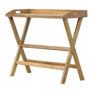 Solid Mango Wood Writing Desk | Oak-Inspired Finish | Foldable Butler Design