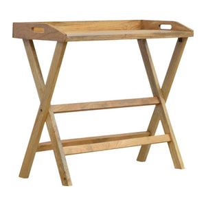 Solid Mango Wood Writing Desk | Oak-Inspired Finish | Foldable Butler Design