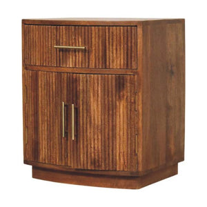 Solid Wood Curved Ribbed Bedside Table | 1 Drawer Wooden Nightstand