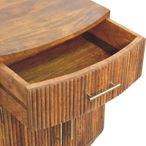 Solid Wood Curved Ribbed Bedside Table | 1 Drawer Wooden Nightstand
