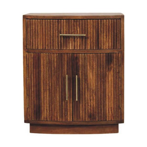 Solid Wood Curved Ribbed Bedside Table | 1 Drawer Wooden Nightstand