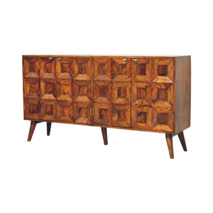Solis Carved Sideboard | Solid Mango Wood | Chestnut Finish | 4 Doors