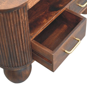 Sphere Leg Coffee Table | Solid Mango Wood | California Walnut Finish | 2 Drawer Coffee Table with Open Shelf