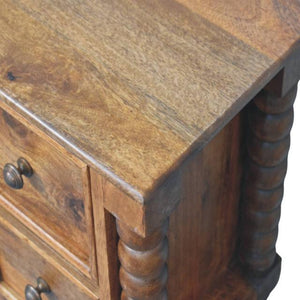 Spindle Amber Bedside Table | Warm Wood Nightstand