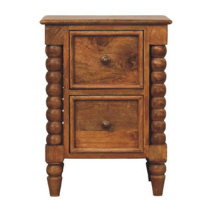 Spindle Amber Bedside Table | Warm Wood Nightstand