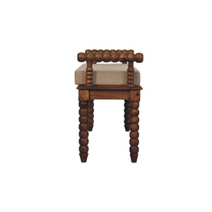 Spindle Amber Linen Bench | Solid Mango Wood | Amber Finish | Upholstered Hallway Seat