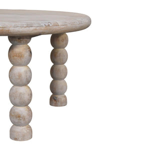Spindle Coffee Table | Solid Mango Wood | Salted Oak Finish | Sculptural Round Centre Table