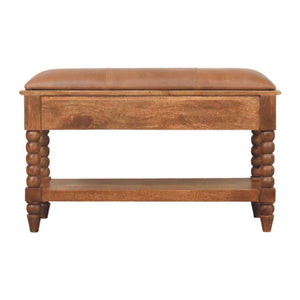 Spindle Leather Bench | Leather Texture | Accent Seating