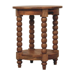 Spindle Round Side Table | Solid Wood Accent Table
