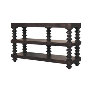 Spindle Shelf Console Table | Solid Mango Wood | Carbon Ash Finish | Open Storage Hallway Table