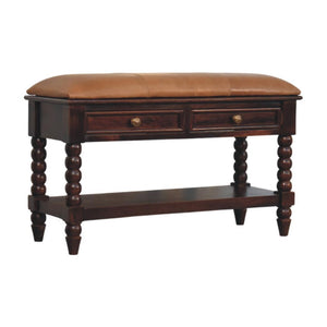 Spindle Winewood Leather Bench | Leather Texture | Accent Seating