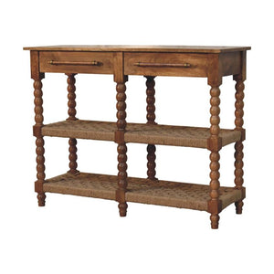 Spindle Woven Console Table | Timber Hallway Table with Woven Detail