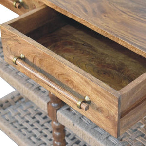 Spindle Woven Console Table | Timber Hallway Table with Woven Detail