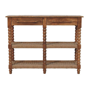 Spindle Woven Console Table | Timber Hallway Table with Woven Detail