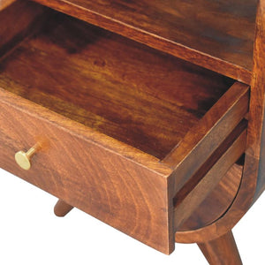 Split Chestnut Bedside Table | Solid Mango Wood | Compact Storage