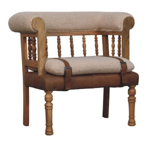Strapped Hallway Bench | Bouclé Upholstery | Solid Wood Frame