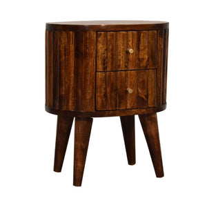 Stripe Chestnut Bedside | Solid Mango Wood | Textured Stripe Front