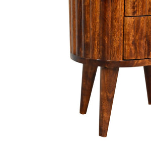 Stripe Chestnut Bedside | Solid Mango Wood | Textured Stripe Front