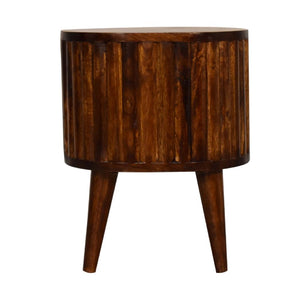 Stripe Chestnut Bedside | Solid Mango Wood | Textured Stripe Front