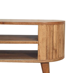 Stripe Media Unit | Solid Mango Wood | Natural Wood Finish | Textured Stripe Detail