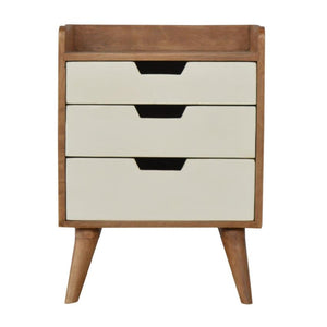Sun-Bleached Mango Wood Bedside Table | 3 White Drawers | Nordic Legs
