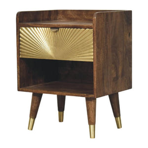 Sunburst Brass Inlay Bedside | Solid Wood Nightstand