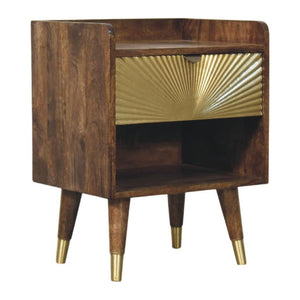 Sunburst Brass Inlay Bedside | Solid Wood Nightstand