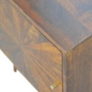 Sunrise Door Bedside Table | Solid Mango Wood | Chestnut Finish | Compact Storage