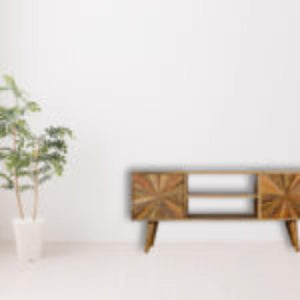 Sunrise Entertainment Unit | Solid Mango Wood | Patterned TV Media Storage
