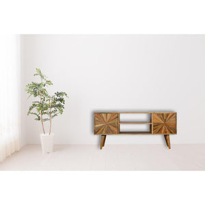 Sunrise Entertainment Unit | Solid Mango Wood | Patterned TV Media Storage