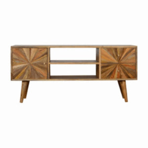 Sunrise Entertainment Unit | Solid Mango Wood | Patterned TV Media Storage
