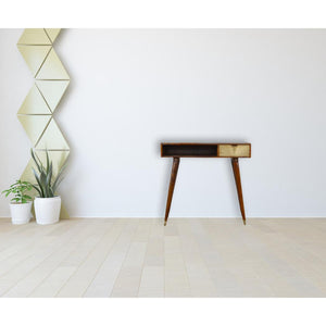 Sunrise Gold Carved Writing Desk | Solid Mango Wood | Chestnut Finish | Home Office Table